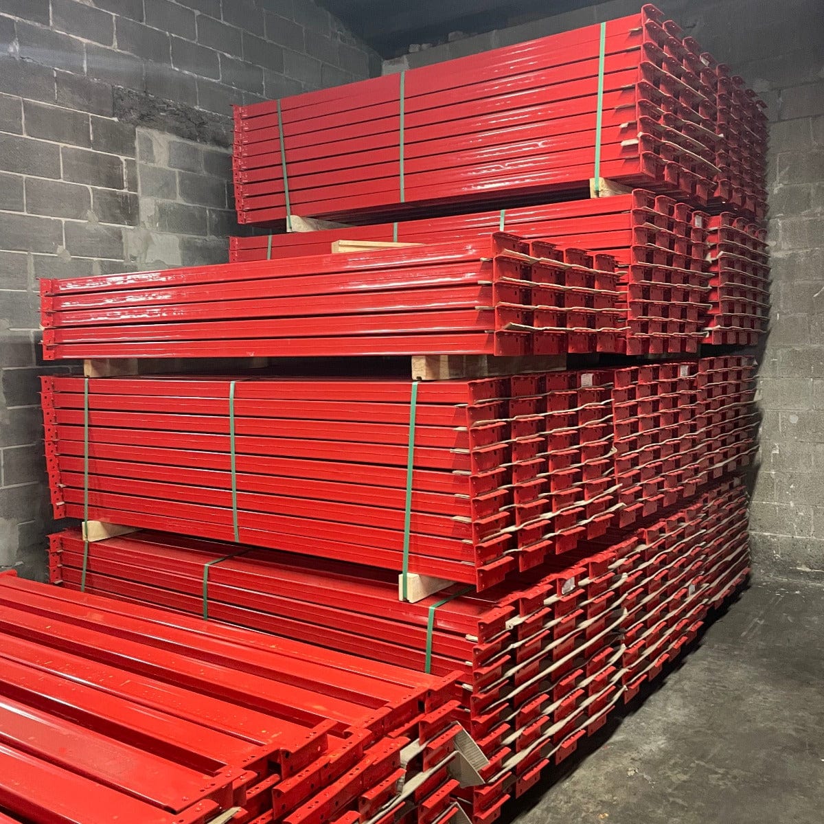 Bundles of 8&#39; wide speedrack teardrop pallet rack beams in stock