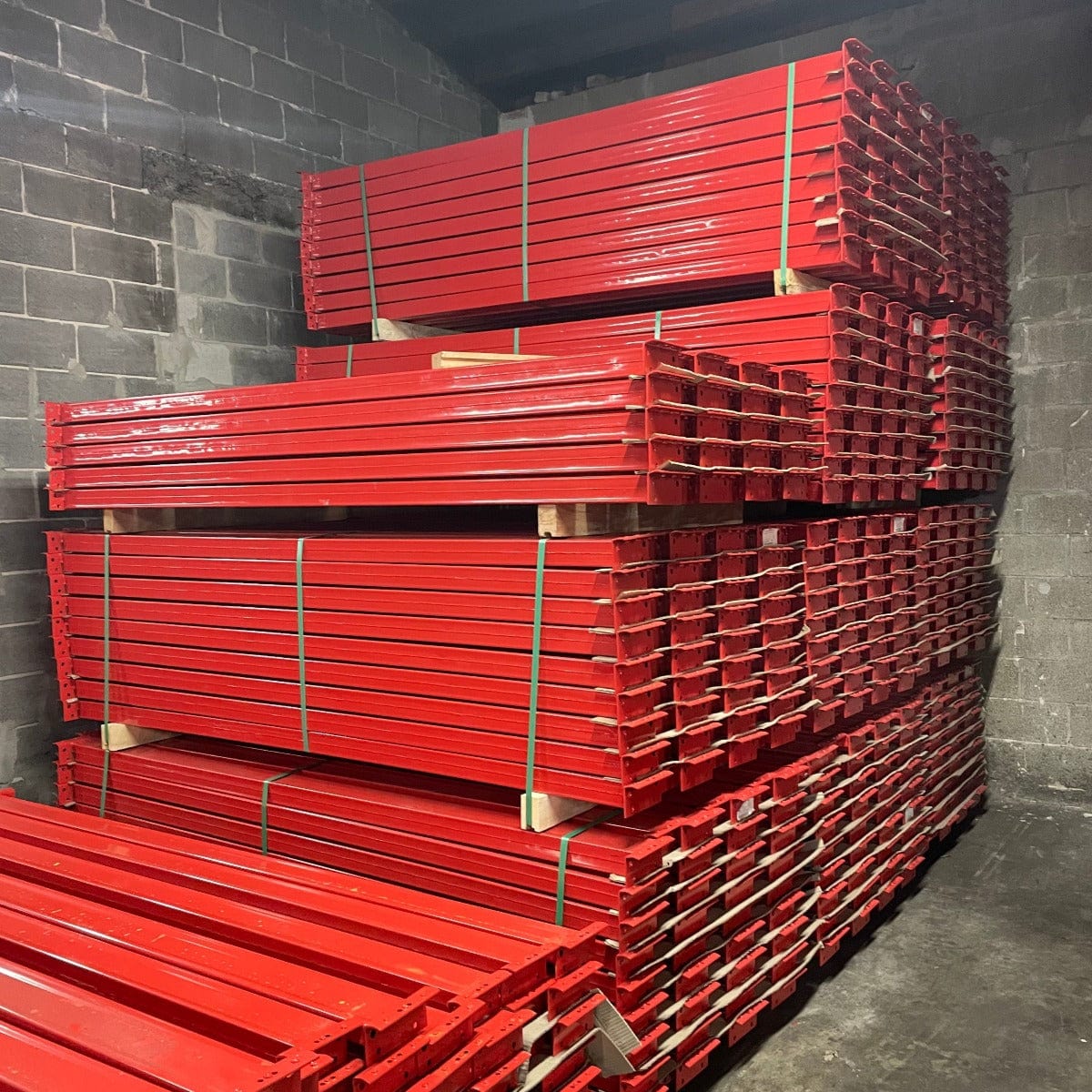 Bundles of 9&#39; wide speedrack teardrop pallet rack beams