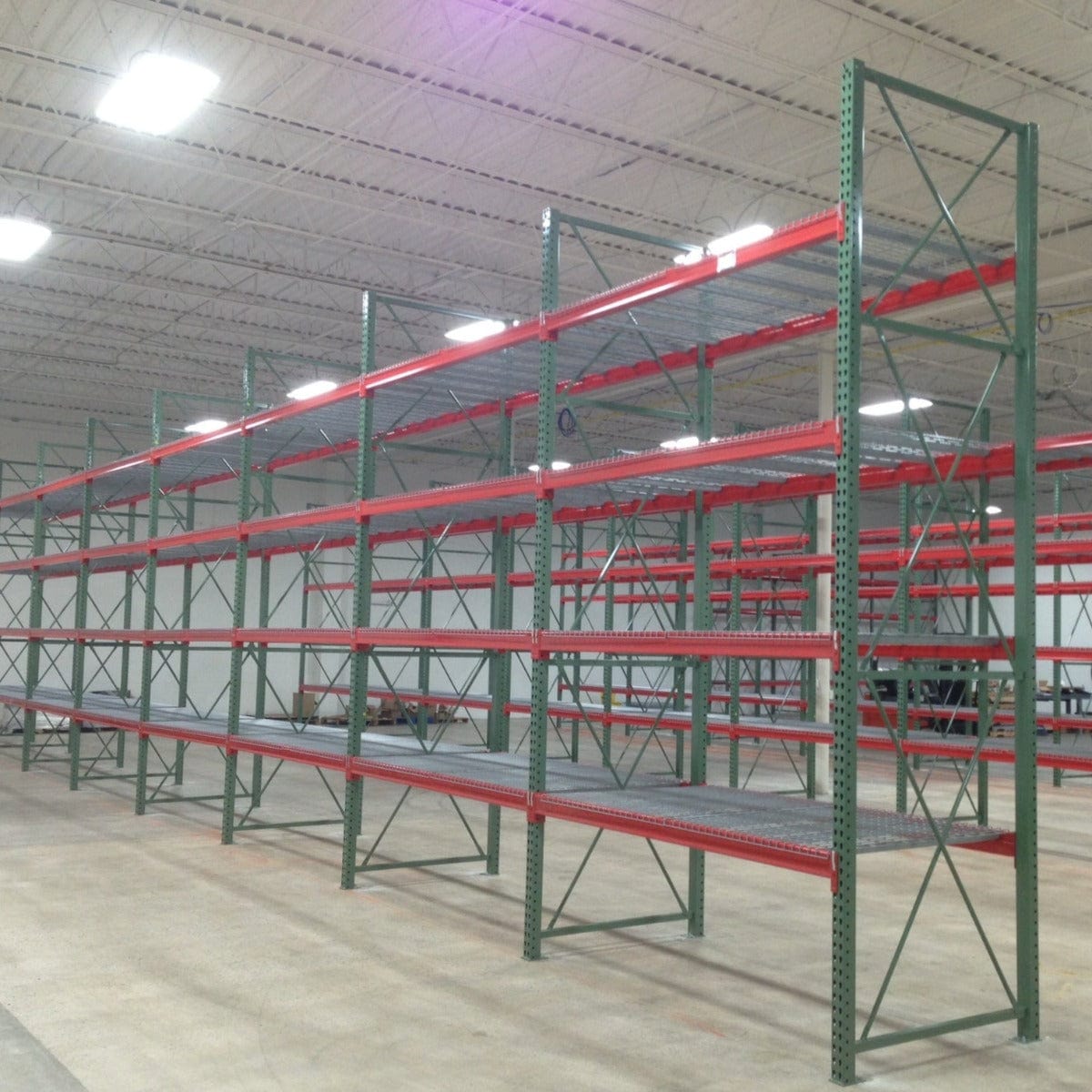 Speedrack Teardrop Warehouse Racking Orange and Green with Wire Decking