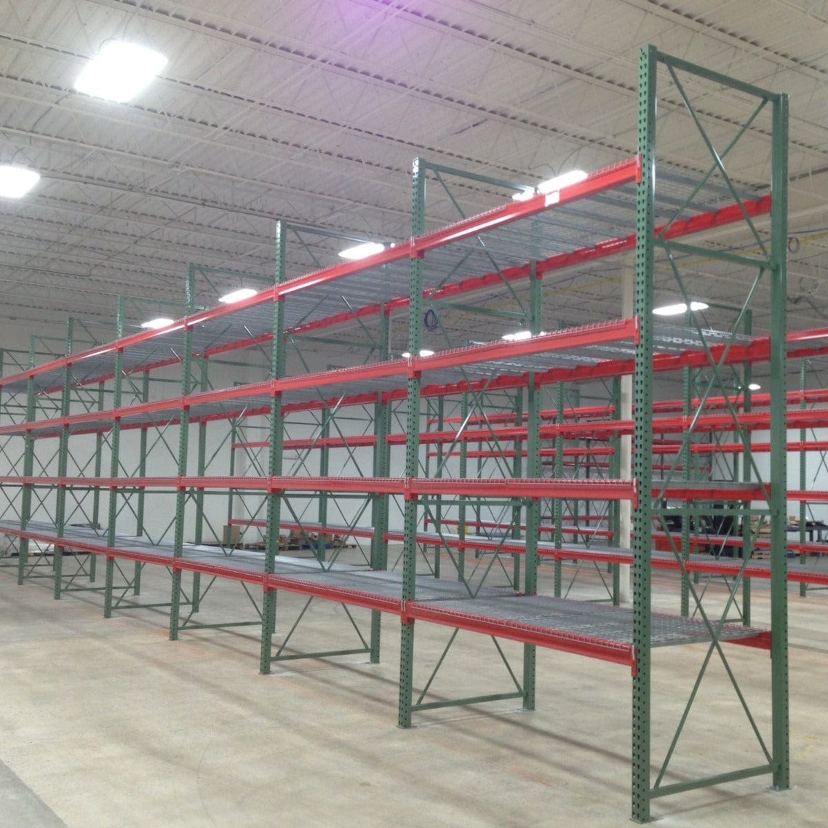 Orange and Green Teardrop Warehouse Racking with Wire Decks